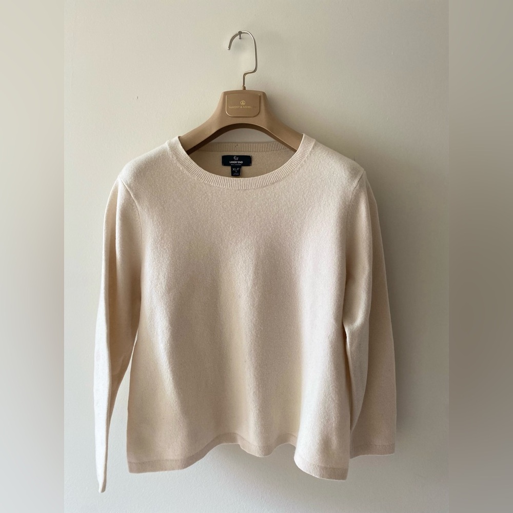 Lands’ End 100% Cashmere Sweater XL Petite Ivory Cream Soft Luxury Knit